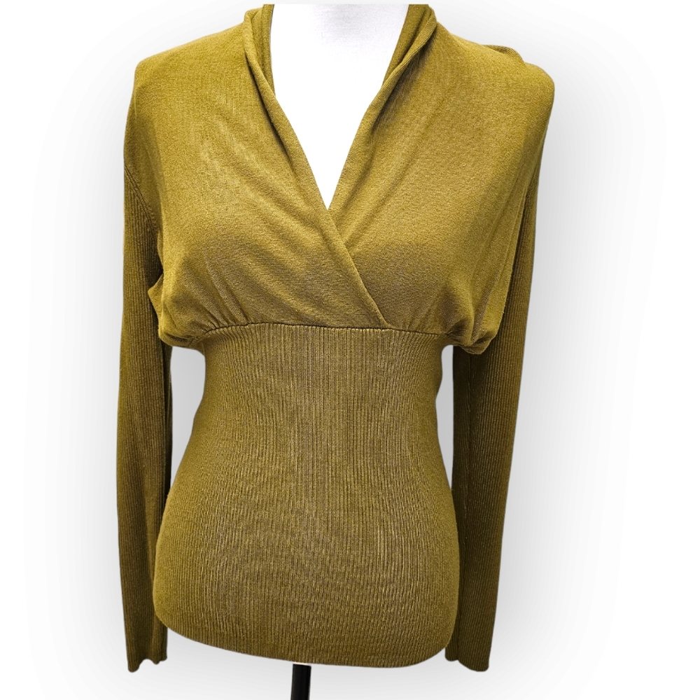 Chelsea & Theodore Surplice Pullover Sweater Olive Green Size Large